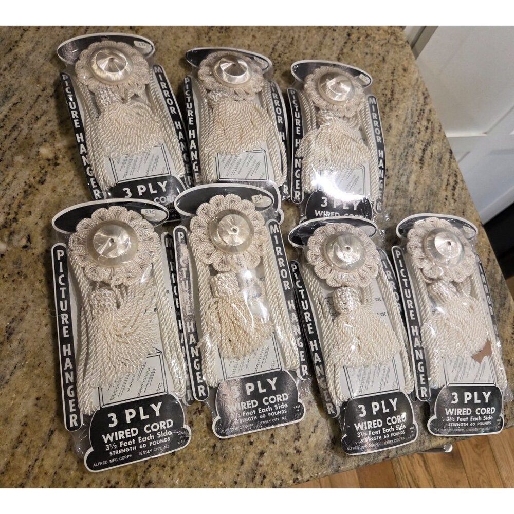 Lot of 7 Vtg Tasseled/ Corded  Mirror/ Picture Hangers Ivory/Cream NOS